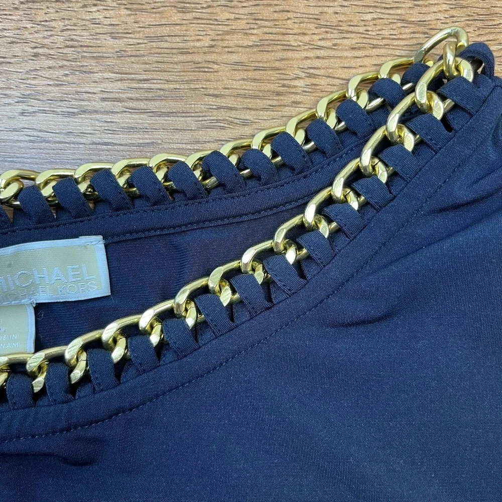 Michael Kors Navy Blue Chain Collar Sleeveless Shirt Tank Blouse Size Large‎